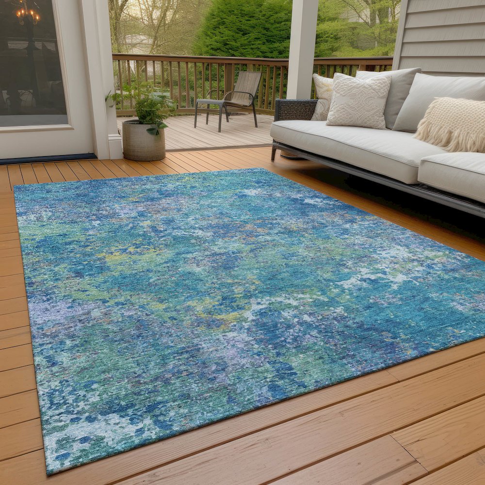 Machine Washable Indoor/Outdoor Chantille ACN2166 Blue 5' x 7'6" Rug. Picture 7