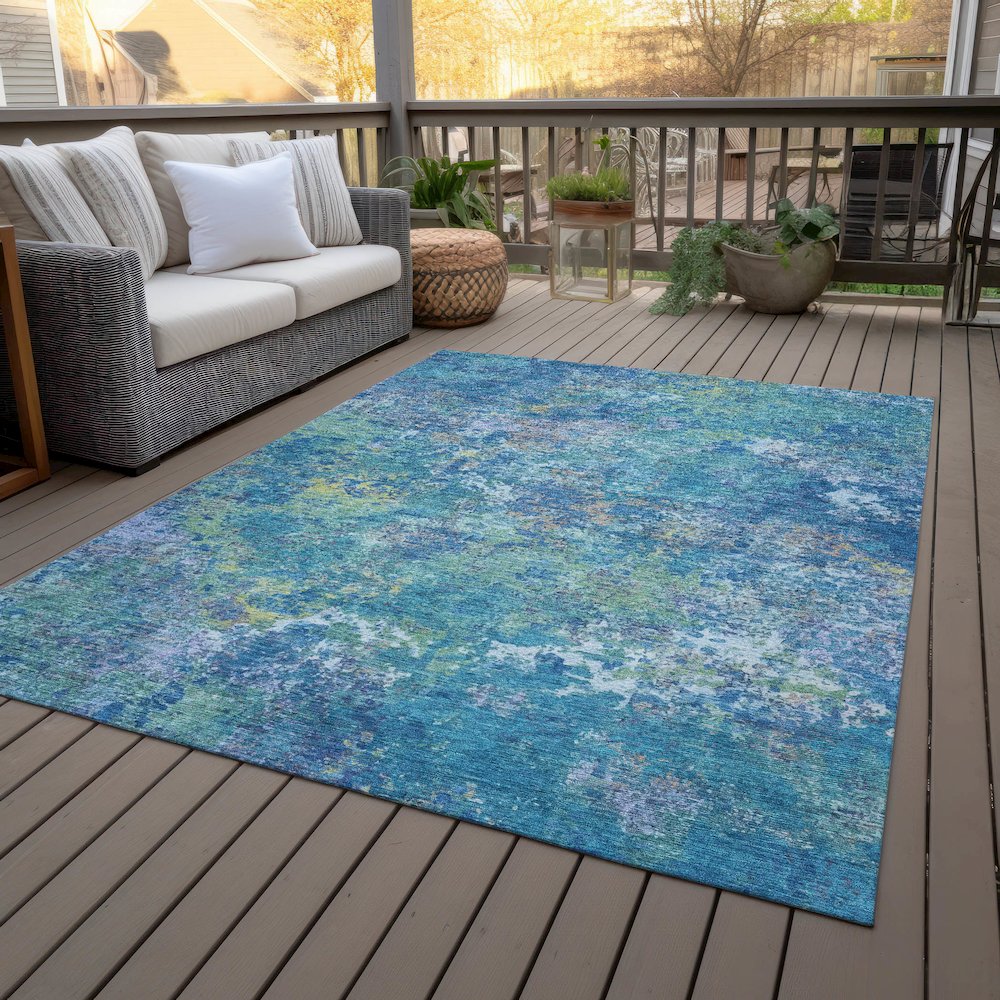 Machine Washable Indoor/Outdoor Chantille ACN2166 Blue 5' x 7'6" Rug. Picture 8