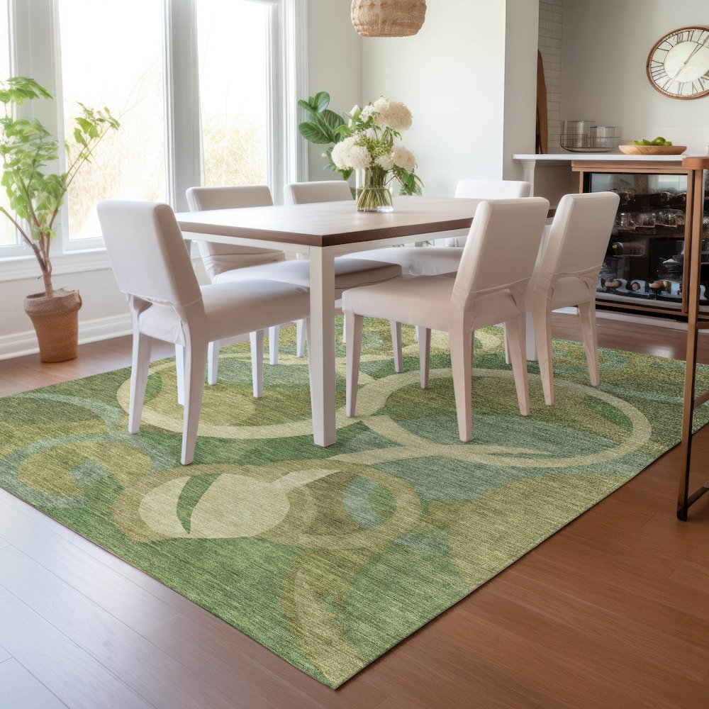 Machine Washable Indoor/Outdoor Chantille ACN2167 Green 5' x 7'6" Rug. Picture 5
