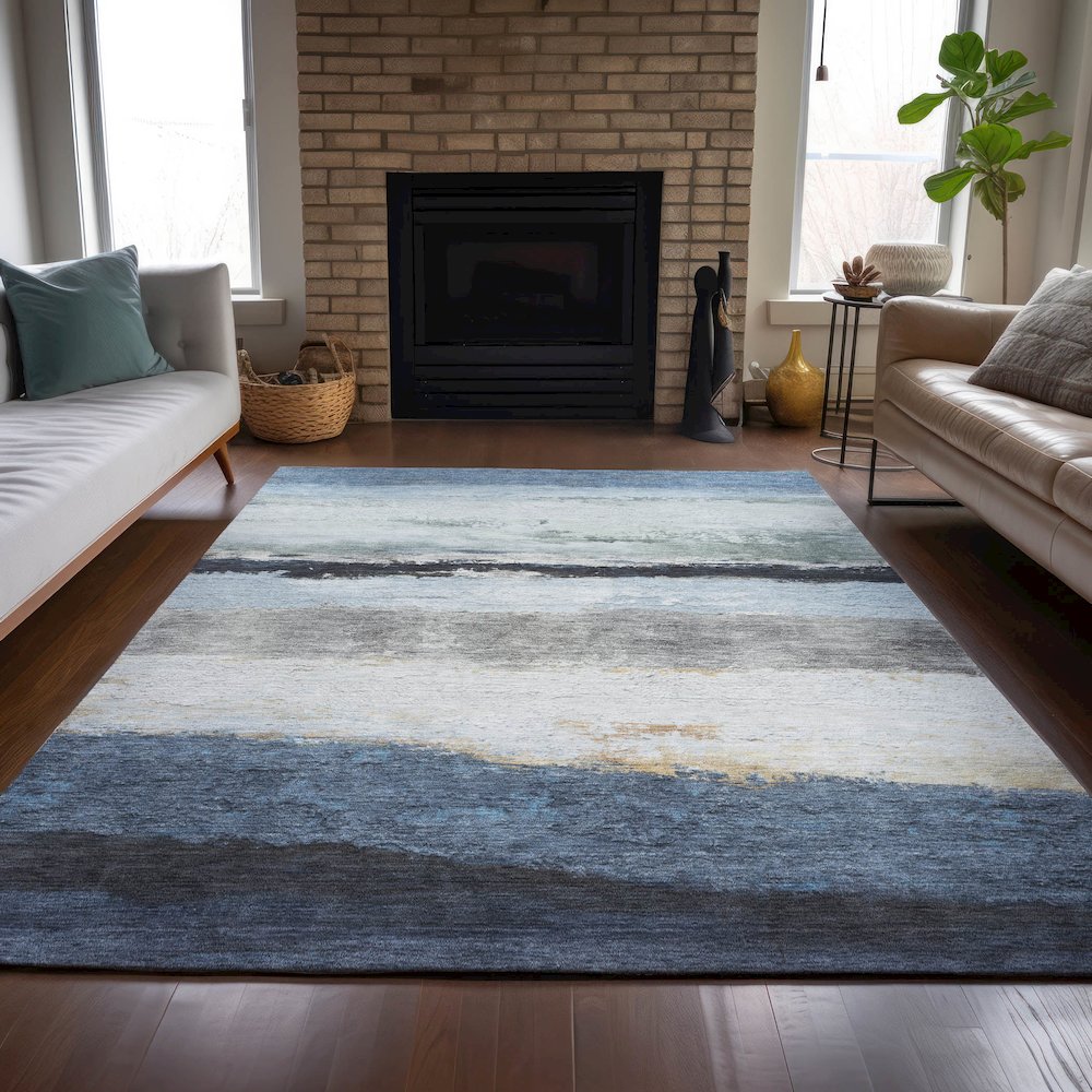 Machine Washable Indoor/Outdoor Chantille ACN2169 Blue 5' x 7'6" Rug. Picture 6