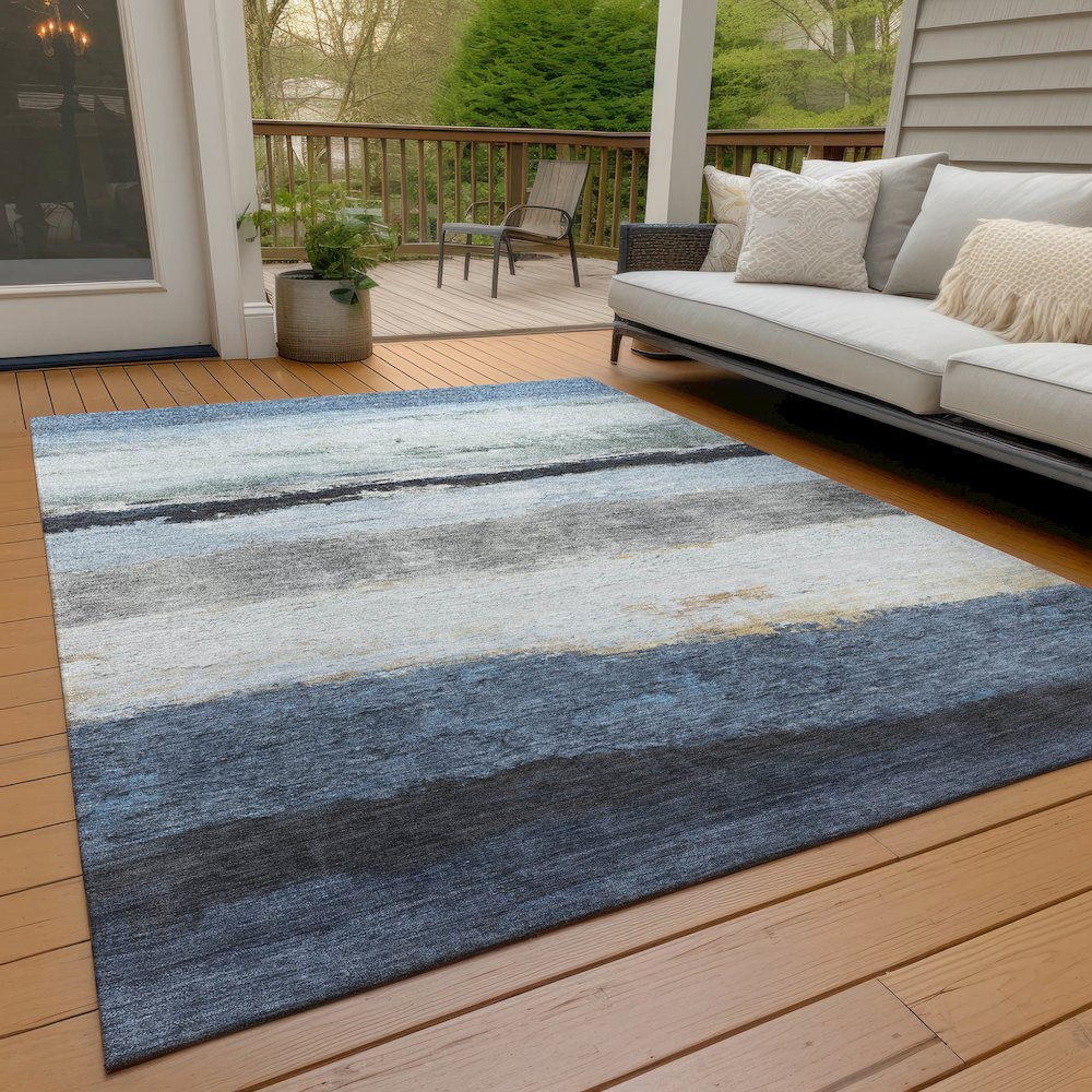Machine Washable Indoor/Outdoor Chantille ACN2169 Blue 5' x 7'6" Rug. Picture 7