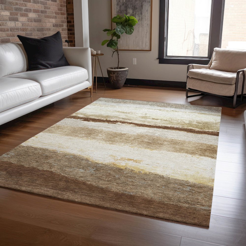 Machine Washable Indoor/Outdoor Chantille ACN2169 Brown 5' x 7'6" Rug. Picture 5