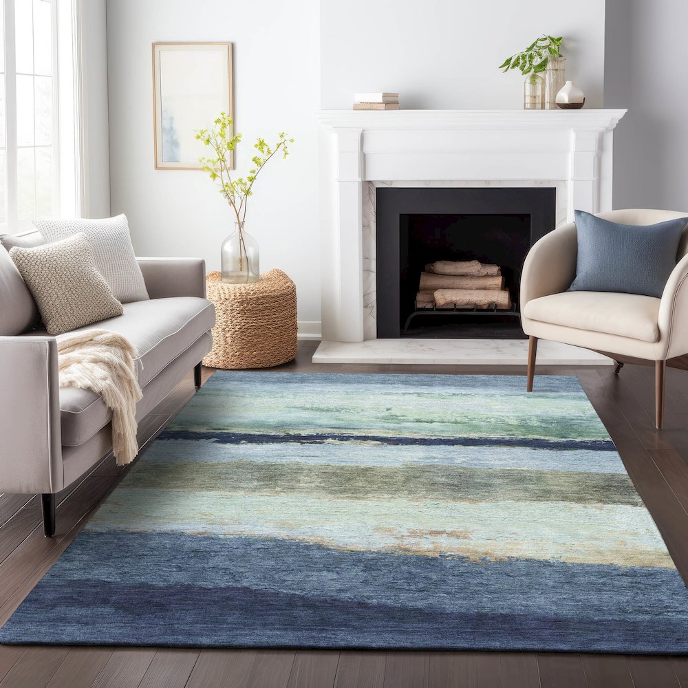 Machine Washable Indoor/Outdoor Chantille ACN2169 Denim 5' x 7'6" Rug. Picture 6