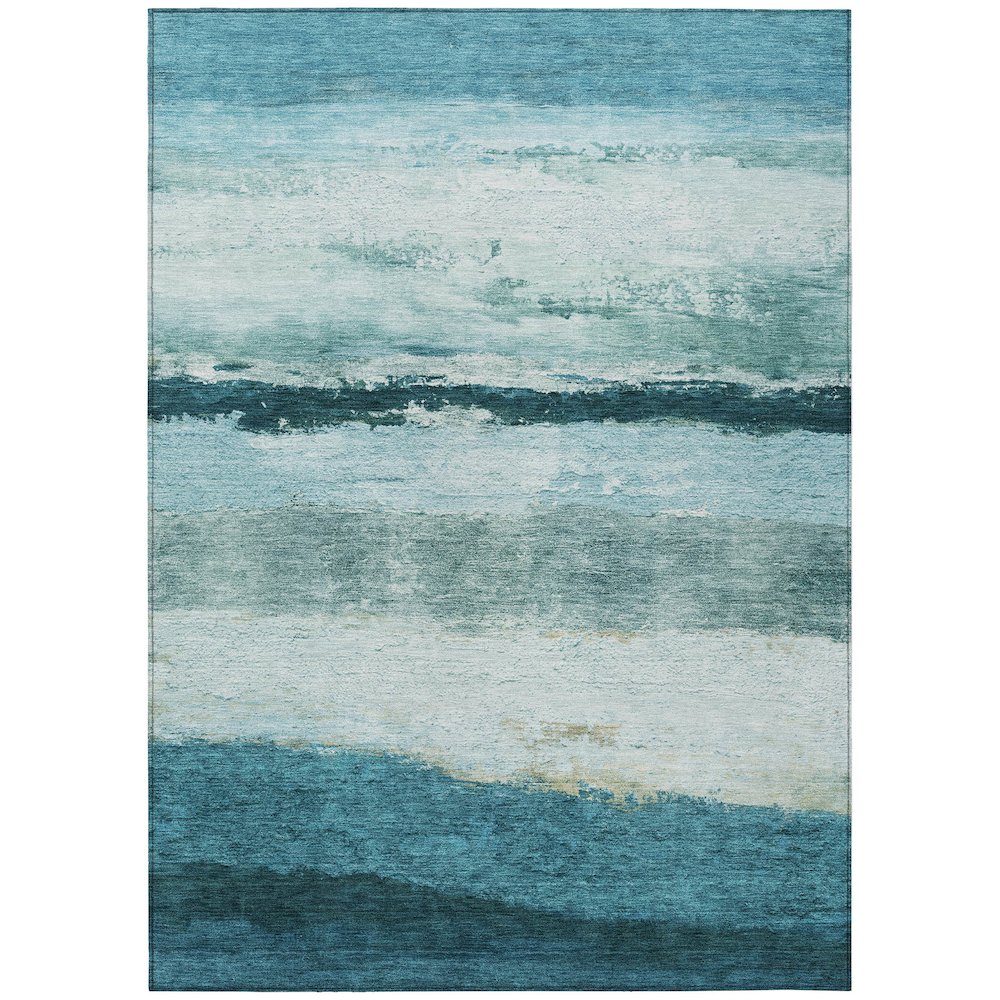 Machine Washable Indoor/Outdoor Chantille ACN2169 Teal 5' x 7'6" Rug. Picture 1
