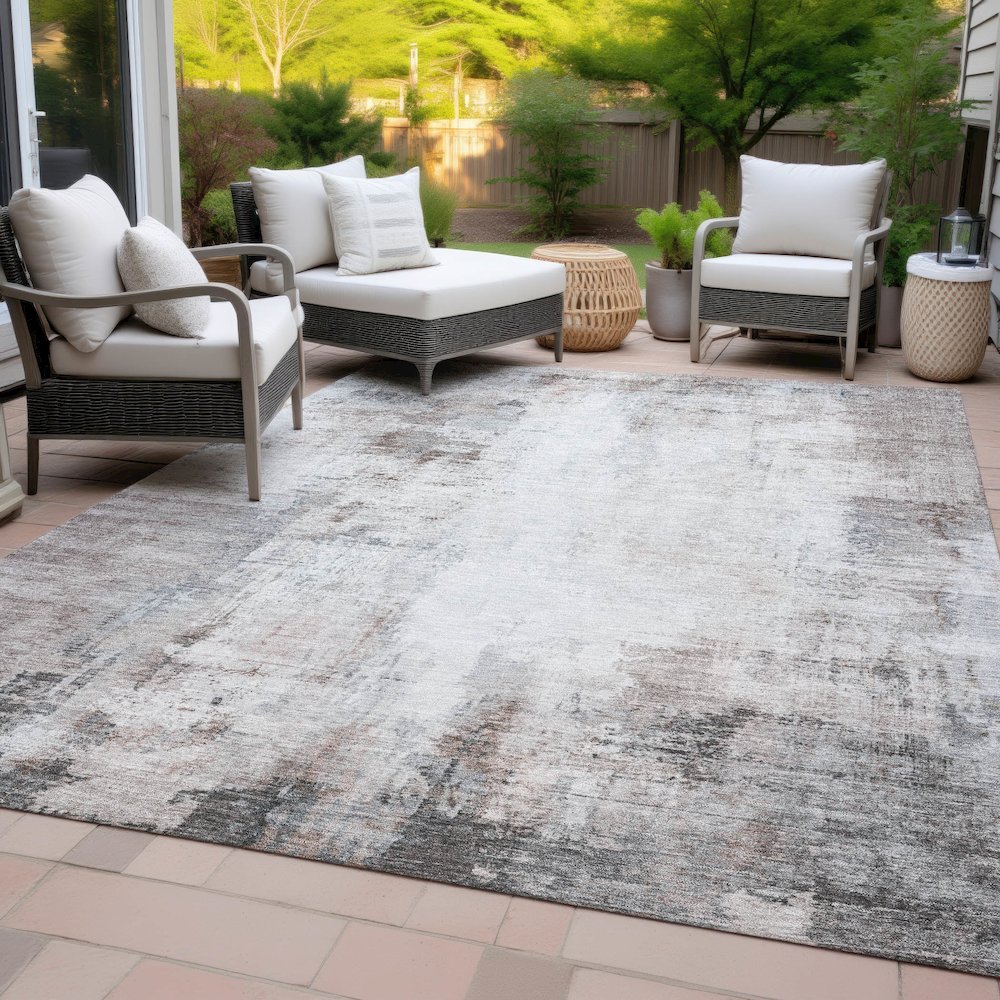 Machine Washable Indoor/Outdoor Chantille ACN2171 Taupe 5' x 7'6" Rug. Picture 8