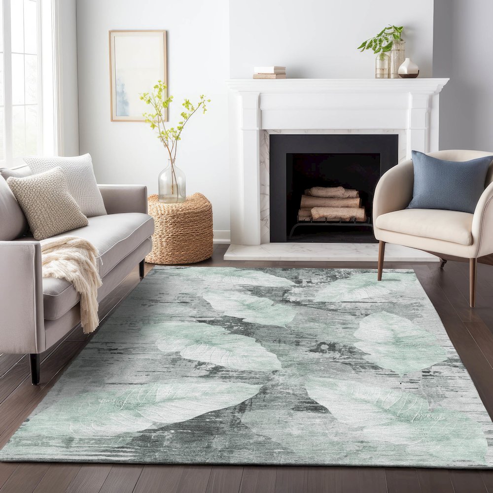Machine Washable Indoor/Outdoor Chantille ACN2172 Teal 5' x 7'6" Rug. Picture 6