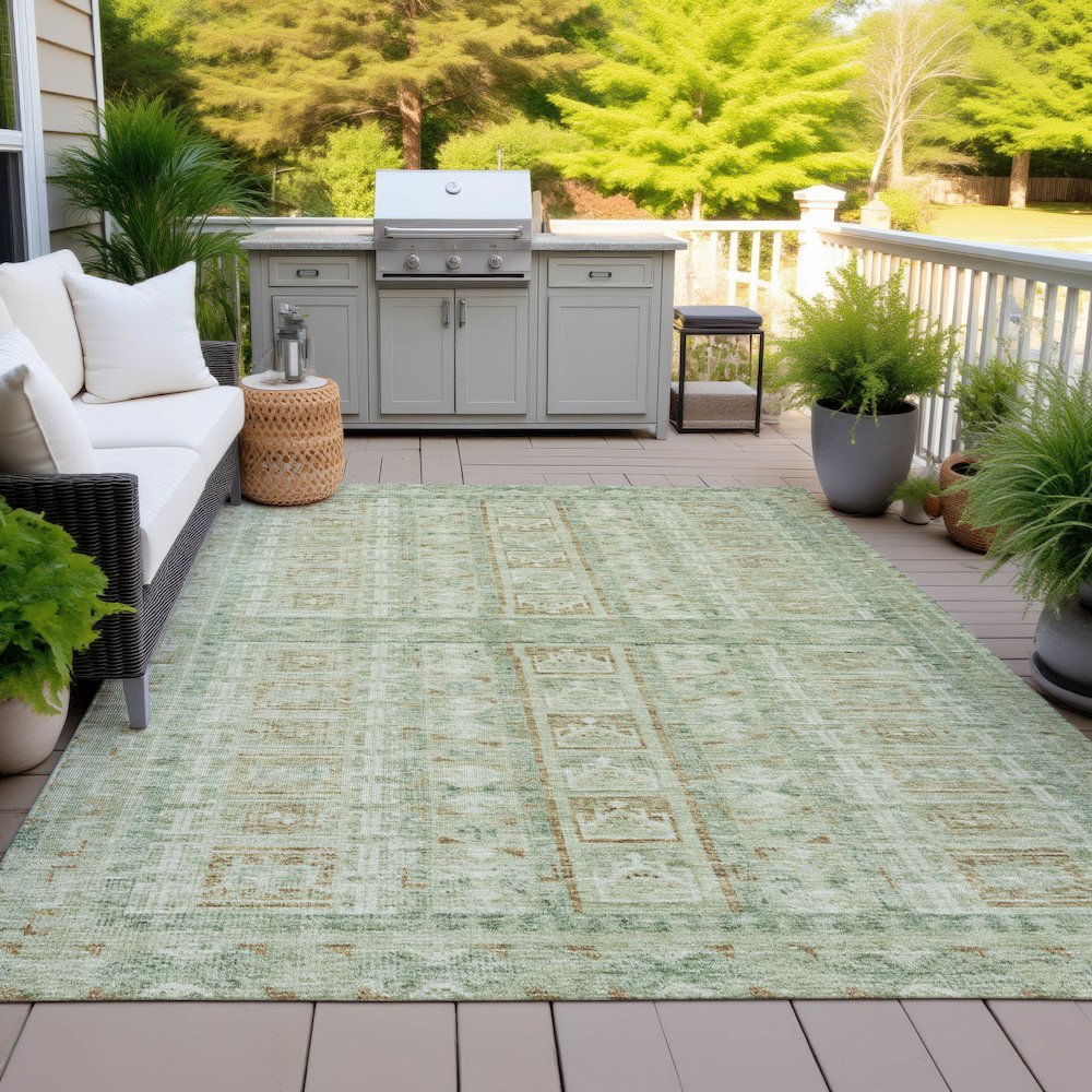 Machine Washable Indoor/Outdoor Chantille ACN2173 Green 5' x 7'6" Rug. Picture 7