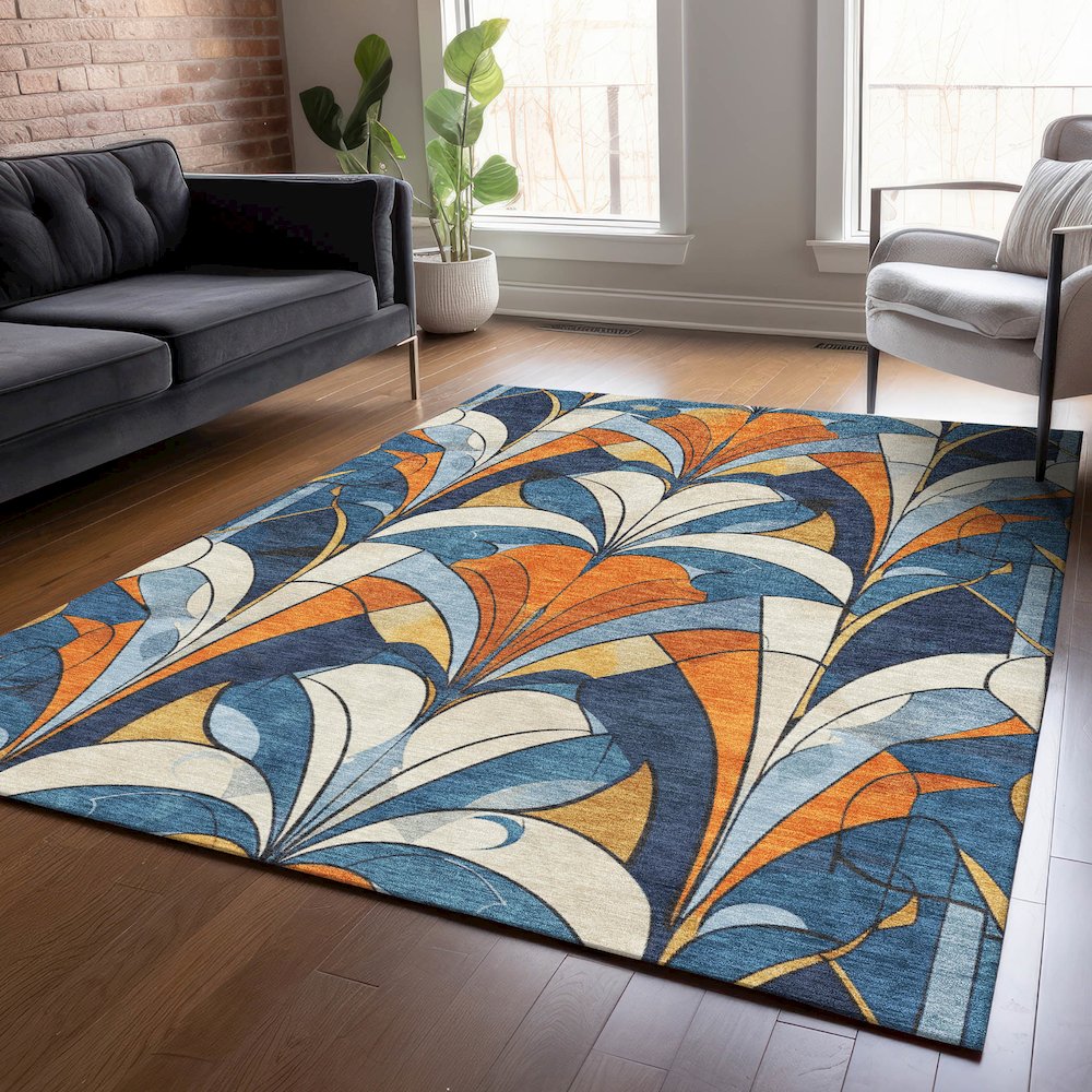 Machine Washable Indoor/Outdoor Chantille ACN2174 Blue 5' x 7'6" Rug. Picture 5
