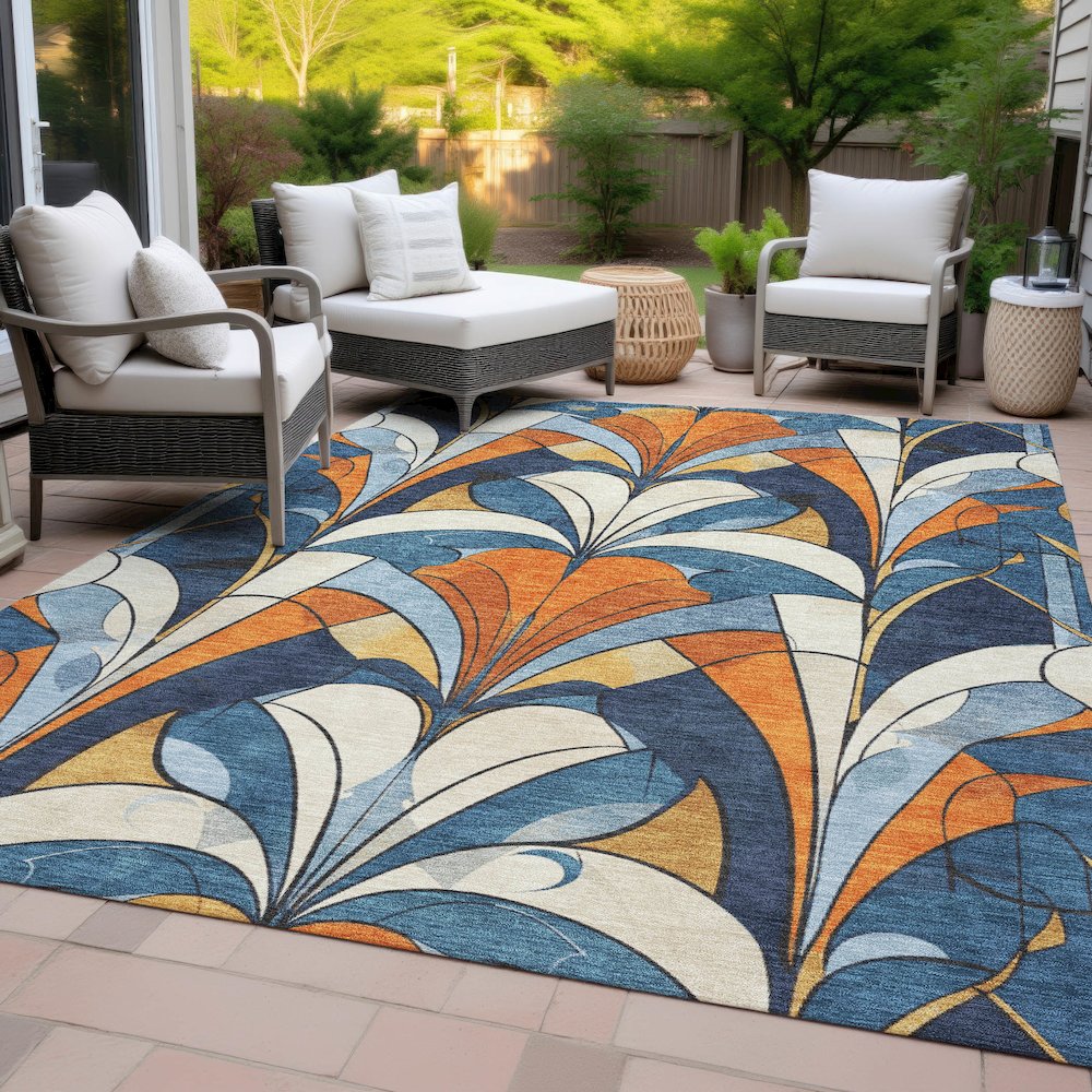 Machine Washable Indoor/Outdoor Chantille ACN2174 Blue 5' x 7'6" Rug. Picture 8