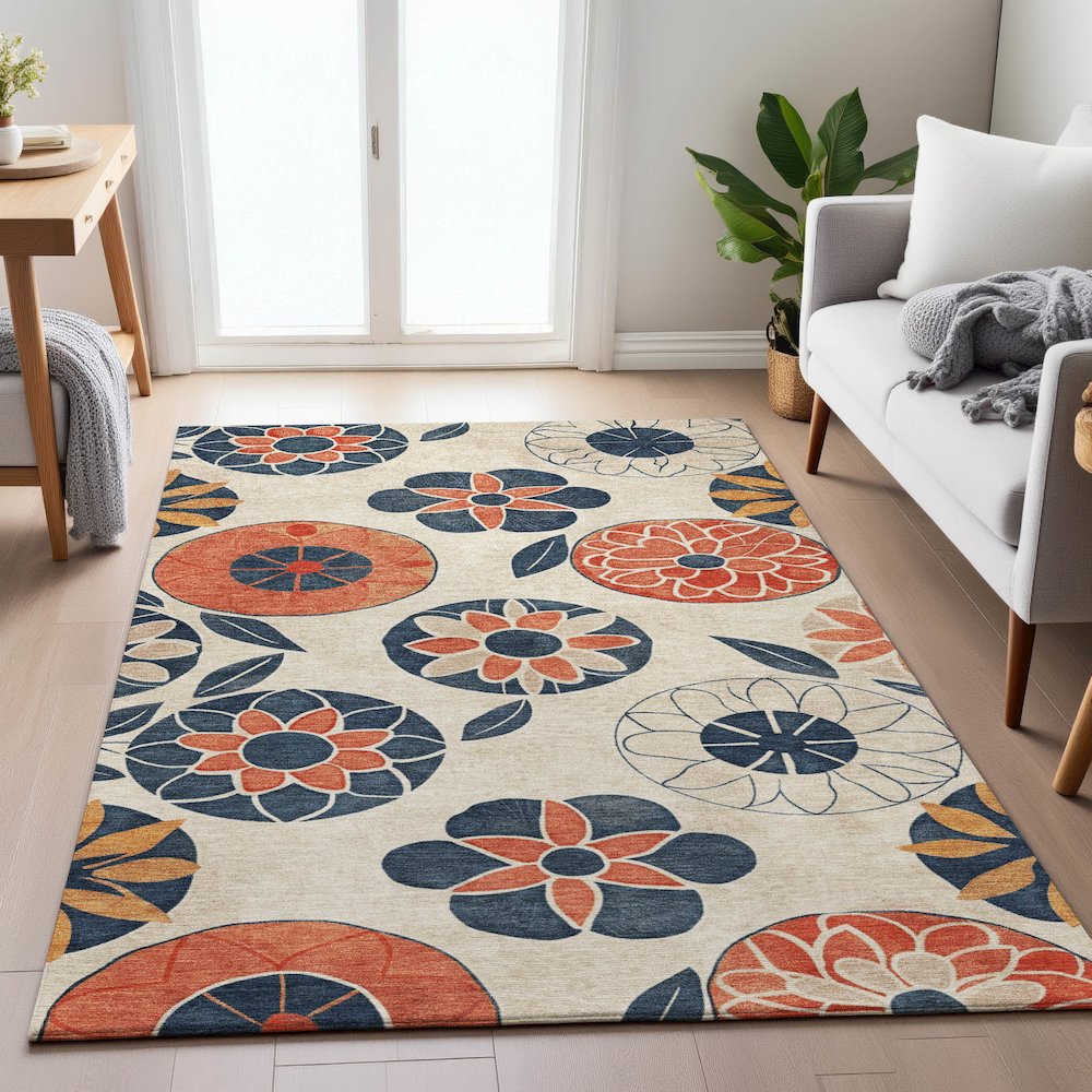 Machine Washable Indoor/Outdoor Chantille ACN2179 Beige 5' x 7'6" Rug. Picture 5