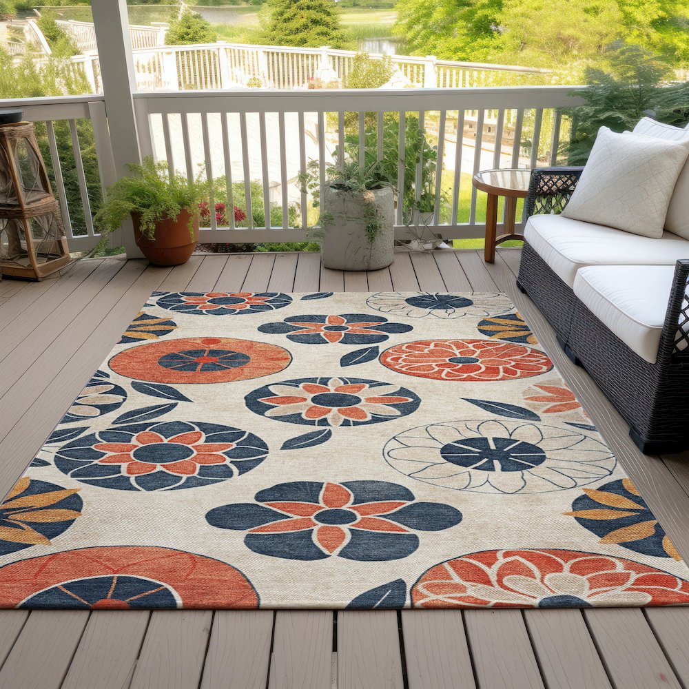 Machine Washable Indoor/Outdoor Chantille ACN2179 Beige 5' x 7'6" Rug. Picture 7