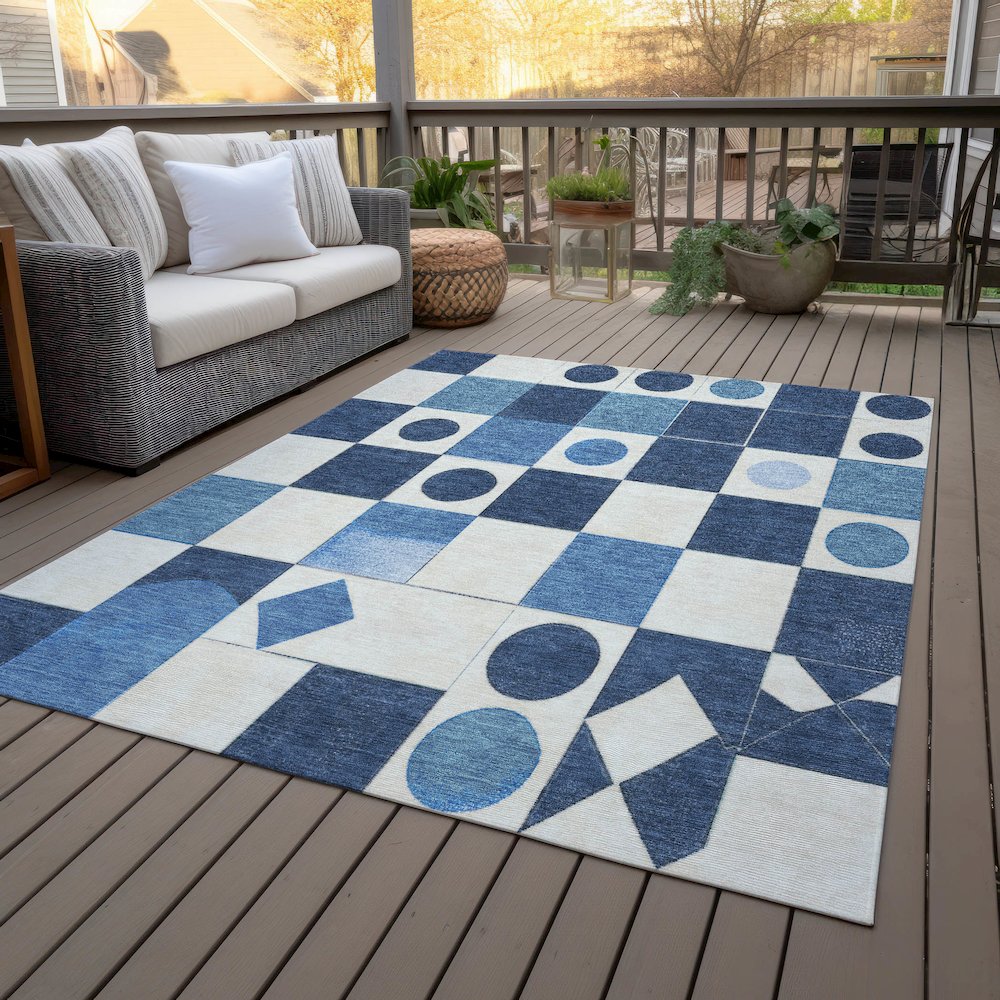 Machine Washable Indoor/Outdoor Chantille ACN2181 Blue 5' x 7'6" Rug. Picture 8