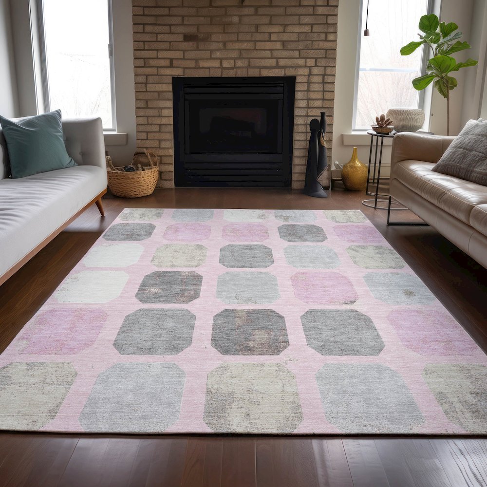 Machine Washable Indoor/Outdoor Chantille ACN2182 Pink 5' x 7'6" Rug. Picture 6