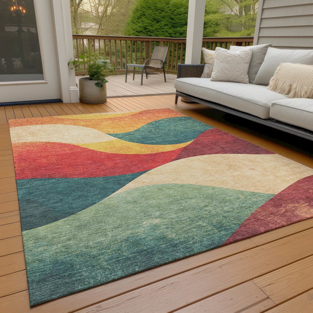 Machine Washable Indoor/Outdoor Chantille ACN2184 Orange 5' x 7'6" Rug. Picture 7