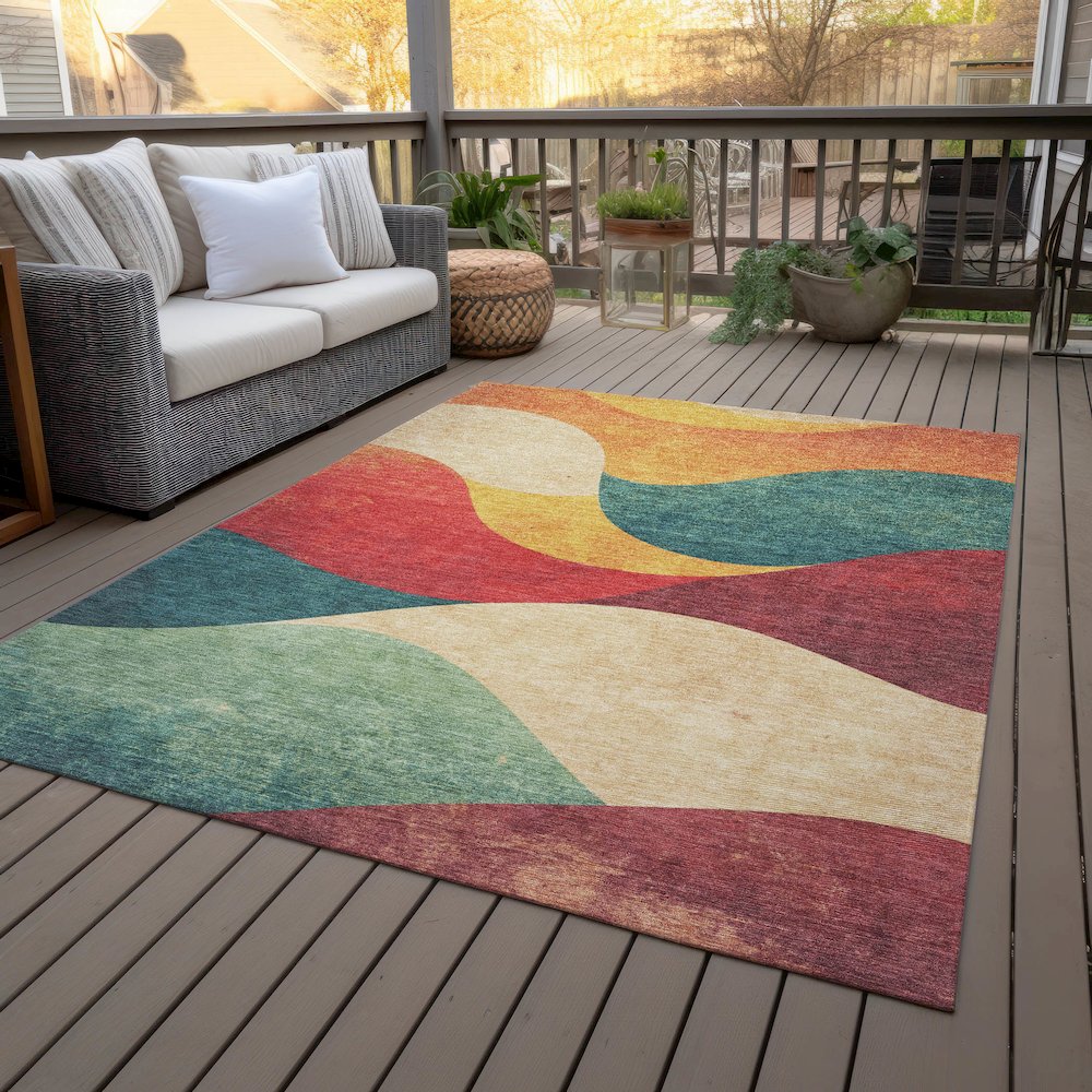 Machine Washable Indoor/Outdoor Chantille ACN2184 Orange 5' x 7'6" Rug. Picture 8