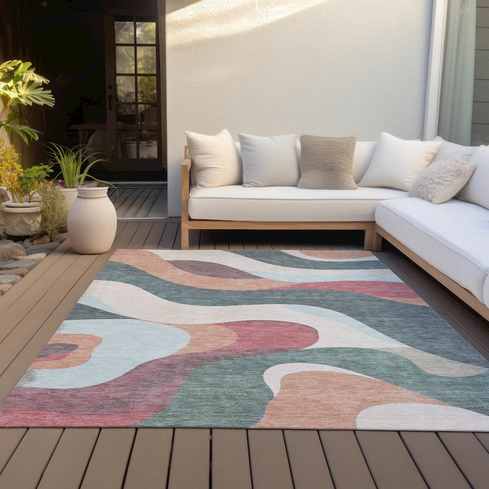 Machine Washable Indoor/Outdoor Chantille ACN2186 Coral 5' x 7'6" Rug. Picture 7