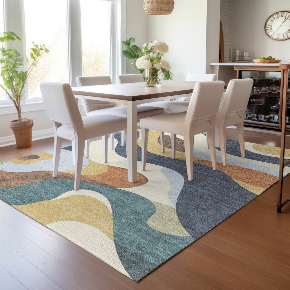 Machine Washable Indoor/Outdoor Chantille ACN2186 Gold 5' x 7'6" Rug. Picture 5