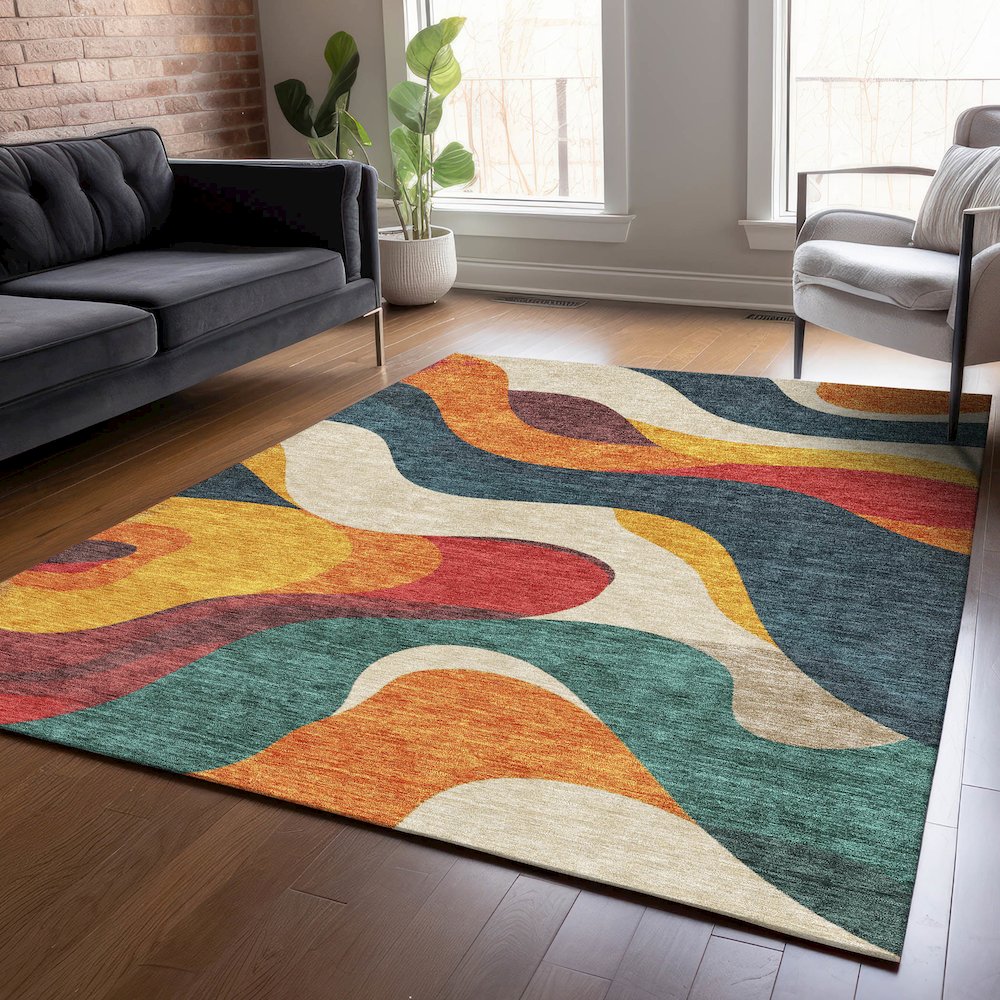 Machine Washable Indoor/Outdoor Chantille ACN2186 Orange 5' x 7'6" Rug. Picture 5