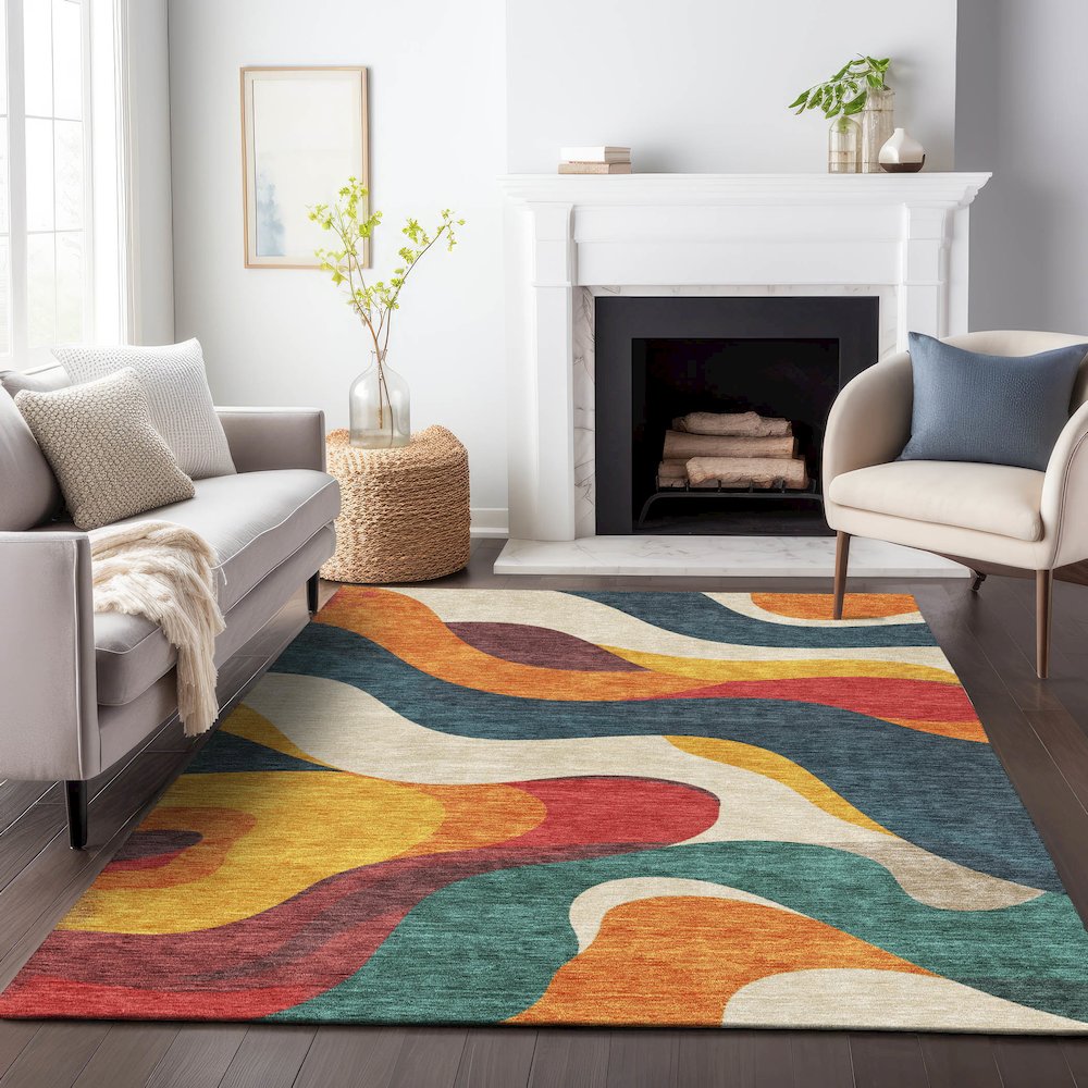 Machine Washable Indoor/Outdoor Chantille ACN2186 Orange 5' x 7'6" Rug. Picture 6
