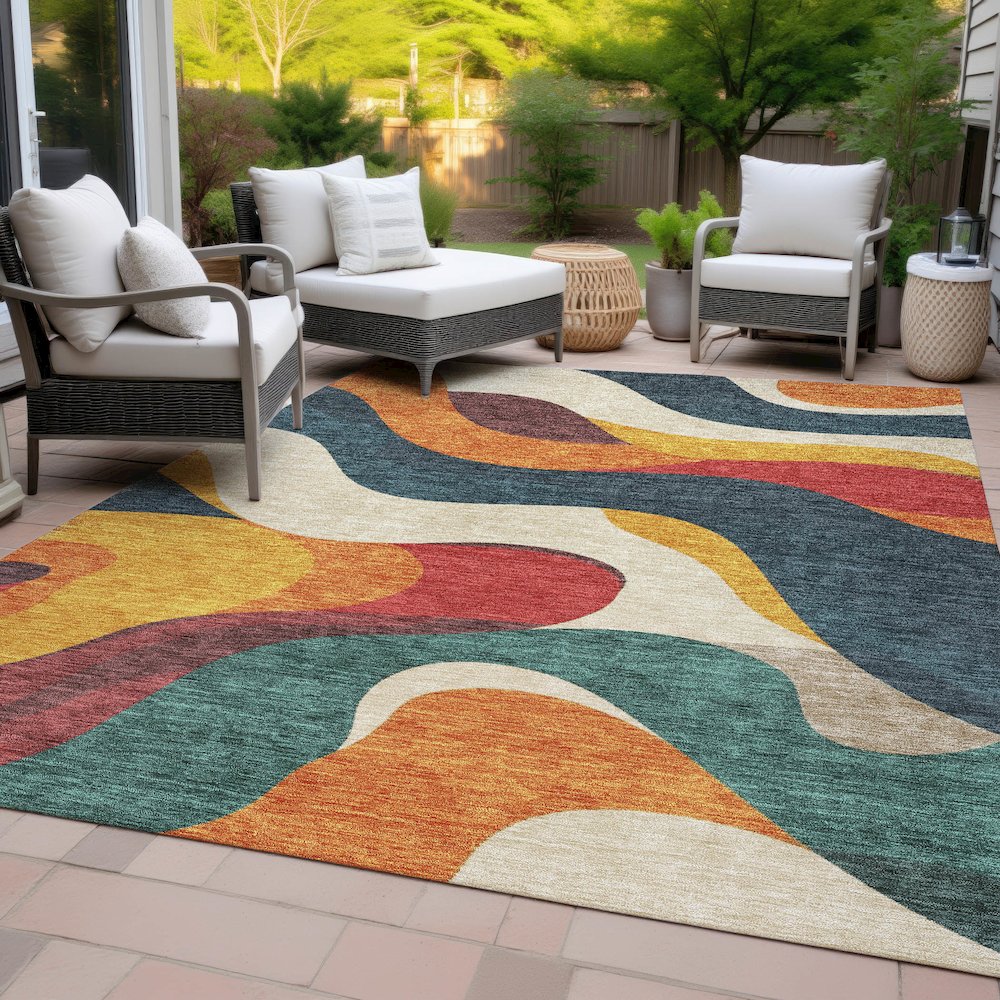Machine Washable Indoor/Outdoor Chantille ACN2186 Orange 5' x 7'6" Rug. Picture 8