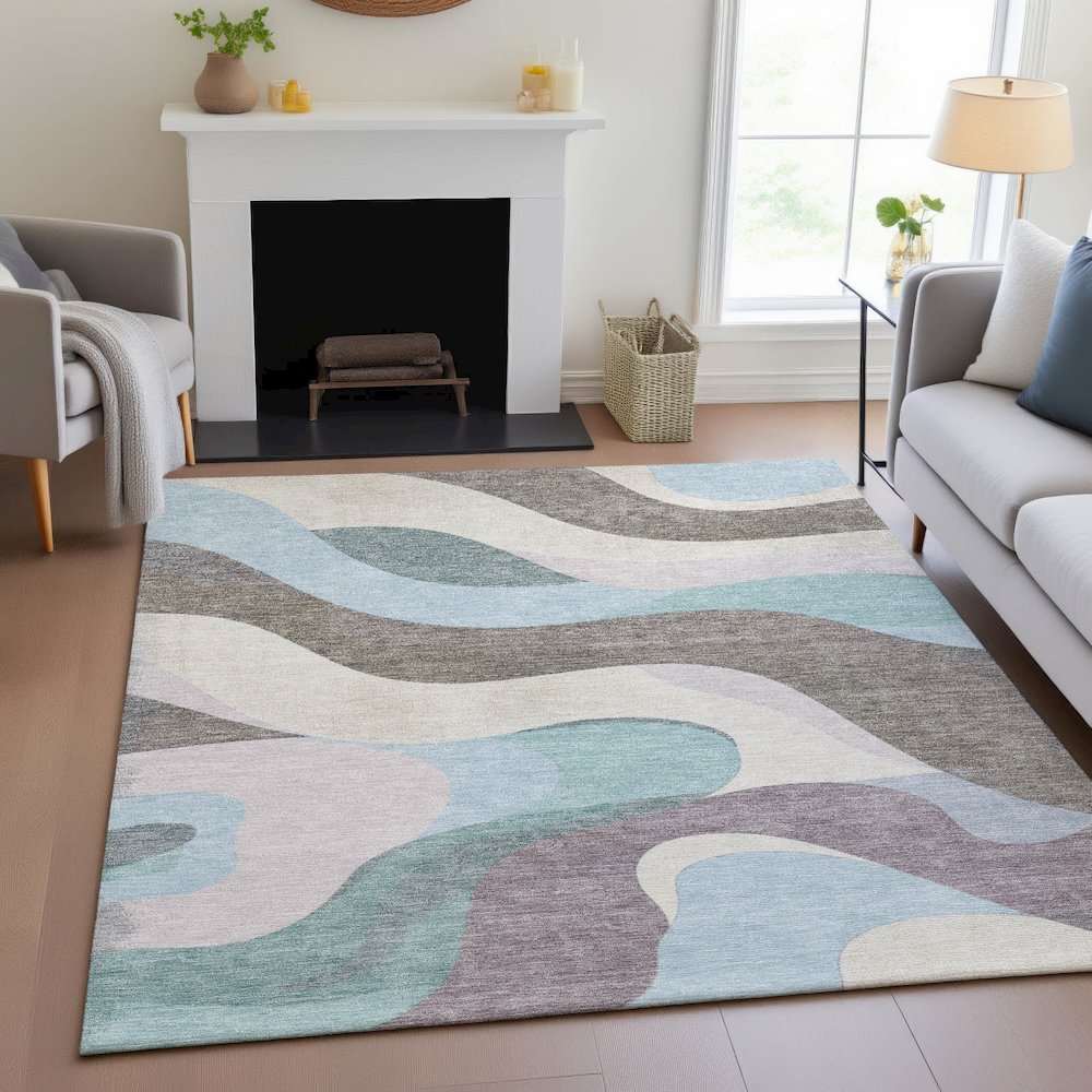 Machine Washable Indoor/Outdoor Chantille ACN2186 Taupe 5' x 7'6" Rug. Picture 5