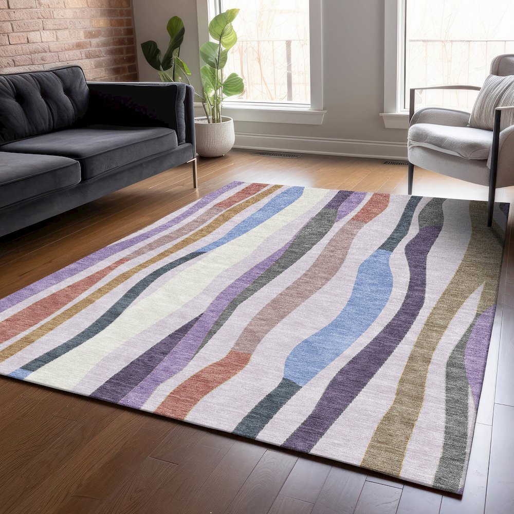 Machine Washable Indoor/Outdoor Chantille ACN2188 Lavender 5' x 7'6" Rug. Picture 5