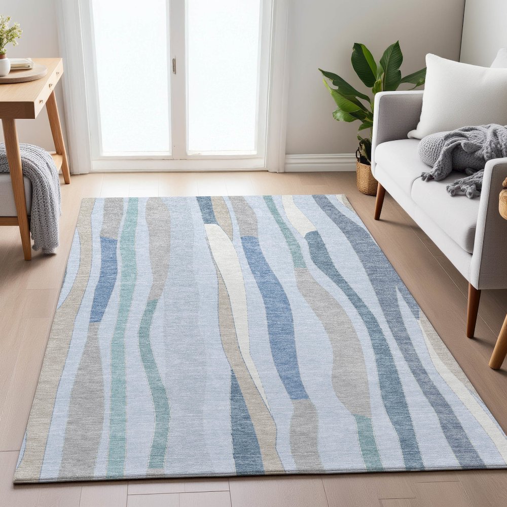 Machine Washable Indoor/Outdoor Chantille ACN2188 Sky 5' x 7'6" Rug. Picture 5