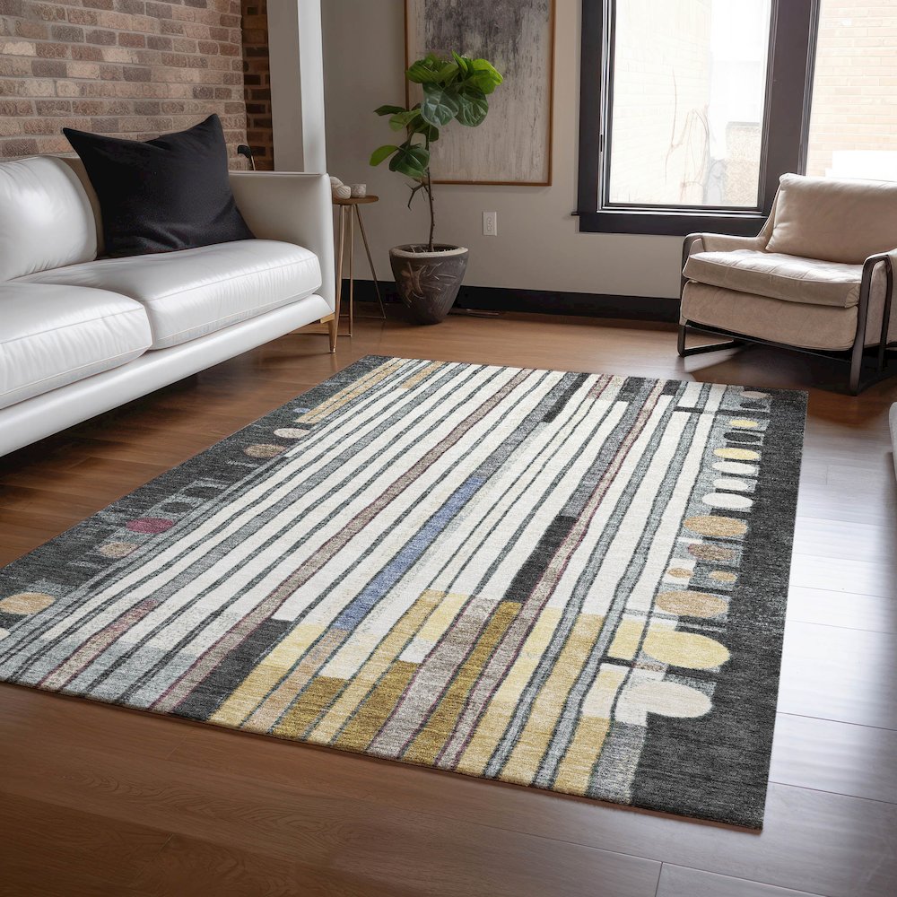 Machine Washable Indoor/Outdoor Chantille ACN2189 Black 5' x 7'6" Rug. Picture 5