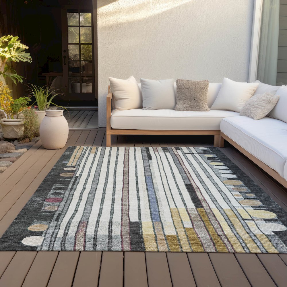 Machine Washable Indoor/Outdoor Chantille ACN2189 Black 5' x 7'6" Rug. Picture 7