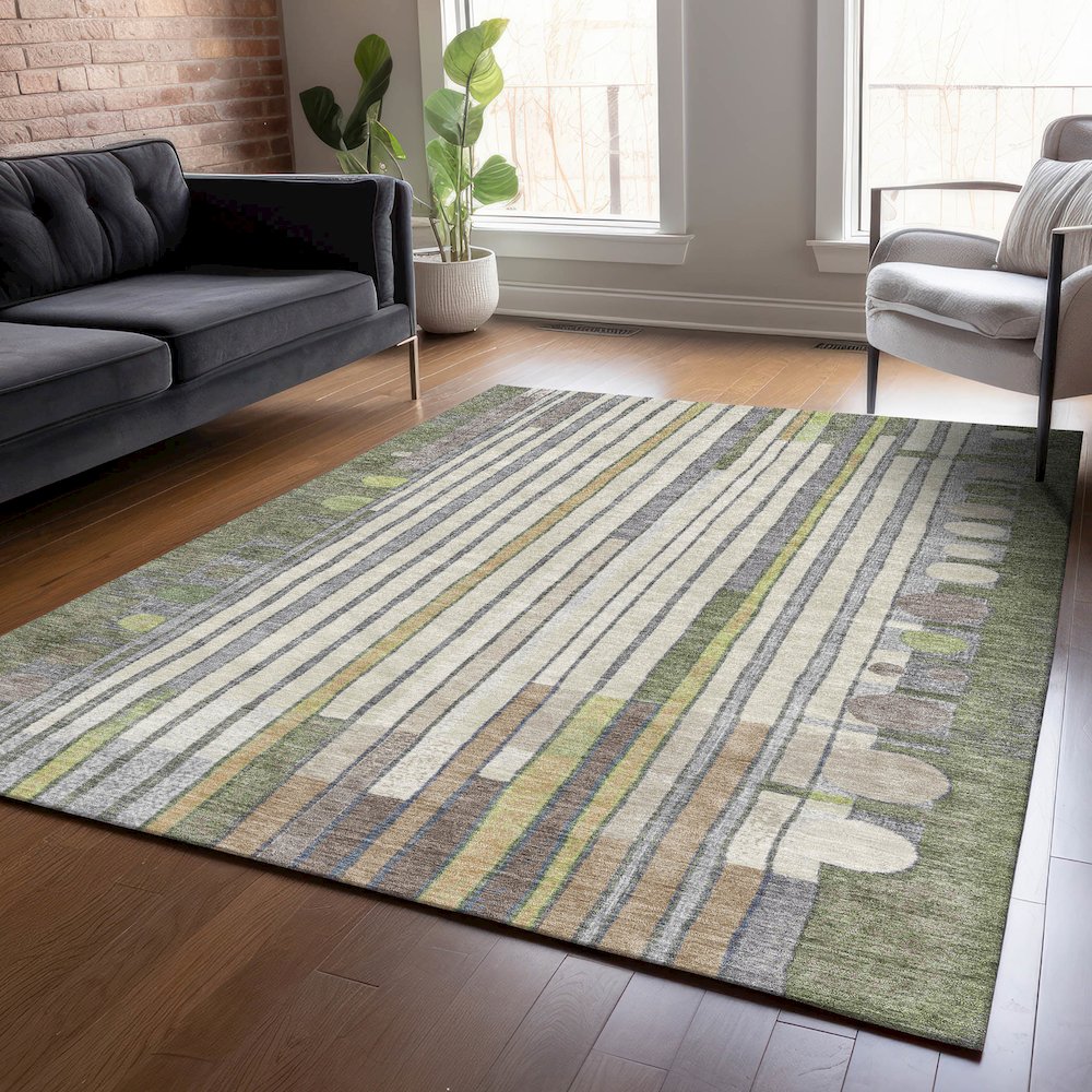 Machine Washable Indoor/Outdoor Chantille ACN2189 Olive 5' x 7'6" Rug. Picture 5