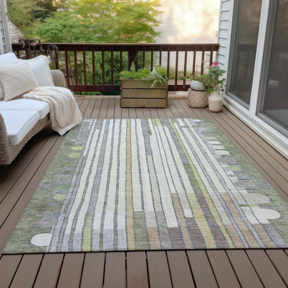 Machine Washable Indoor/Outdoor Chantille ACN2189 Olive 5' x 7'6" Rug. Picture 7