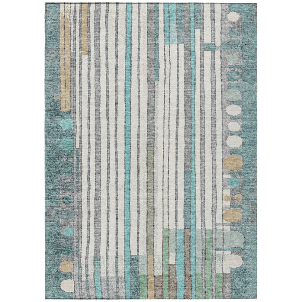 Machine Washable Indoor/Outdoor Chantille ACN2189 Teal 5' x 7'6" Rug. Picture 1