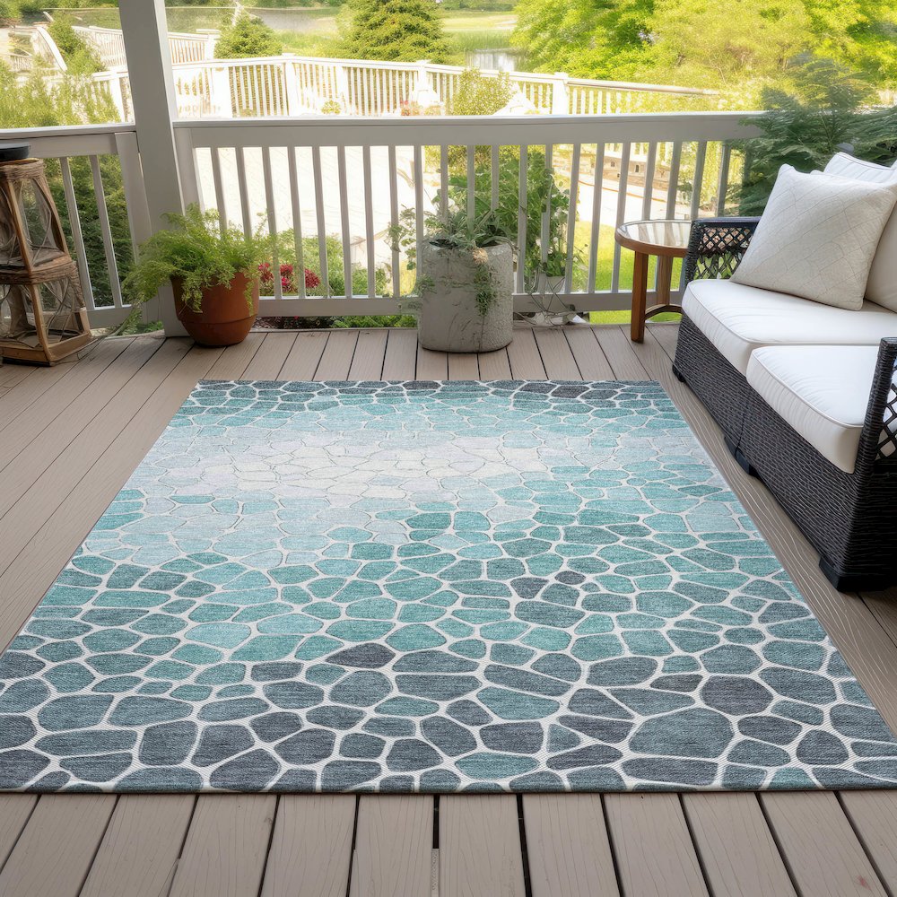 Machine Washable Indoor/Outdoor Chantille ACN2190 Teal 5' x 7'6" Rug. Picture 7