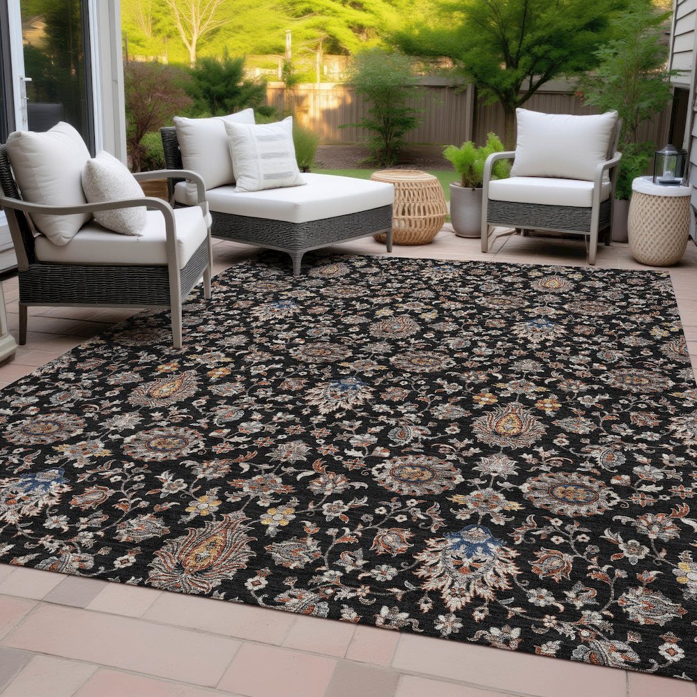 Machine Washable Indoor/Outdoor Chantille ACN2192 Black 5' x 7'6" Rug. Picture 8