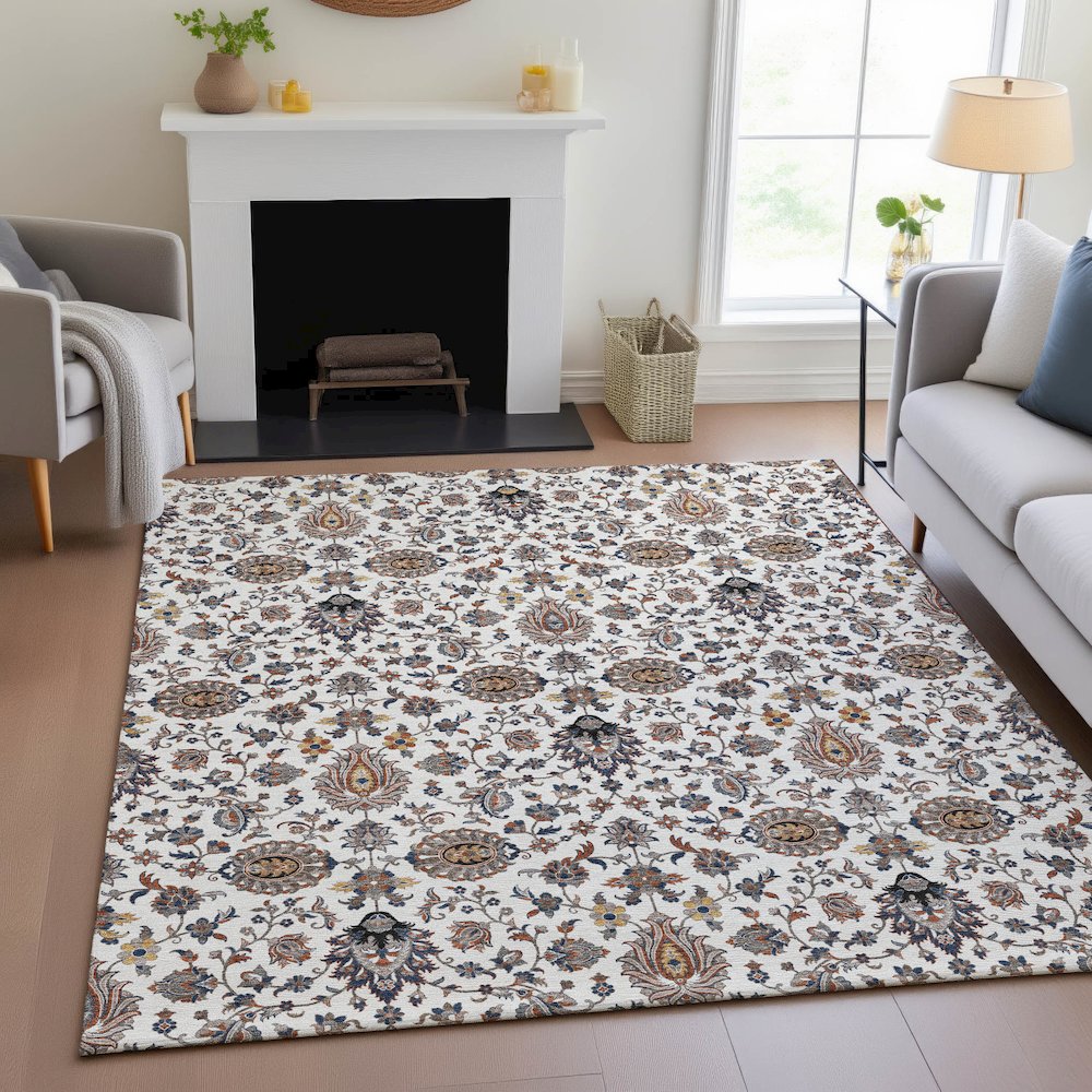 Machine Washable Indoor/Outdoor Chantille ACN2192 Ivory 5' x 7'6" Rug. Picture 5