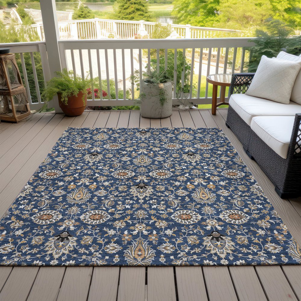 Machine Washable Indoor/Outdoor Chantille ACN2192 Navy 5' x 7'6" Rug. Picture 7