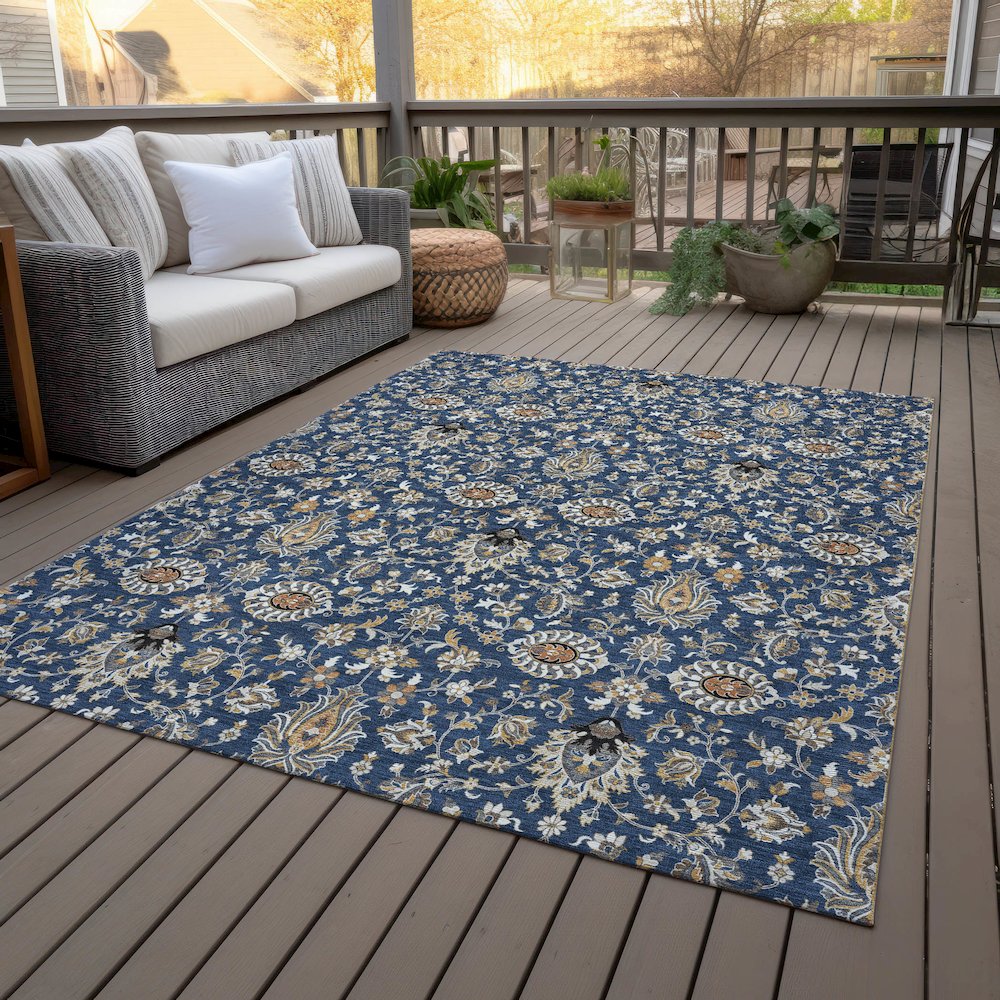 Machine Washable Indoor/Outdoor Chantille ACN2192 Navy 5' x 7'6" Rug. Picture 8