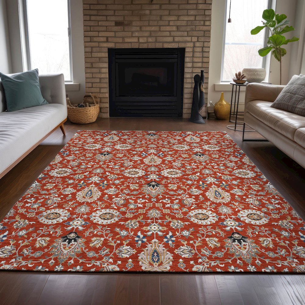 Machine Washable Indoor/Outdoor Chantille ACN2192 Red 5' x 7'6" Rug. Picture 6
