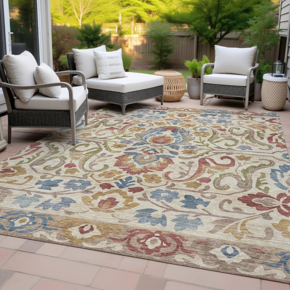 Machine Washable Indoor/Outdoor Chantille ACN2193 Beige 5' x 7'6" Rug. Picture 8