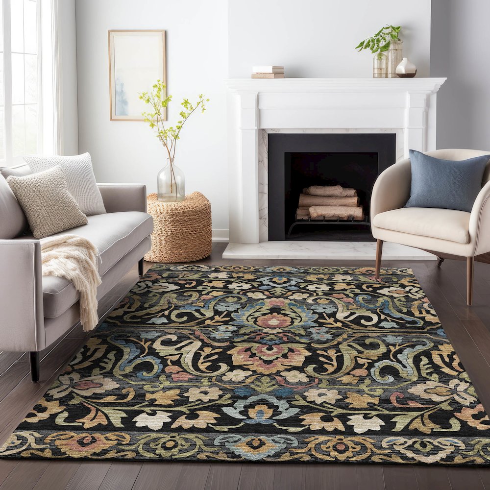 Machine Washable Indoor/Outdoor Chantille ACN2193 Black 5' x 7'6" Rug. Picture 6