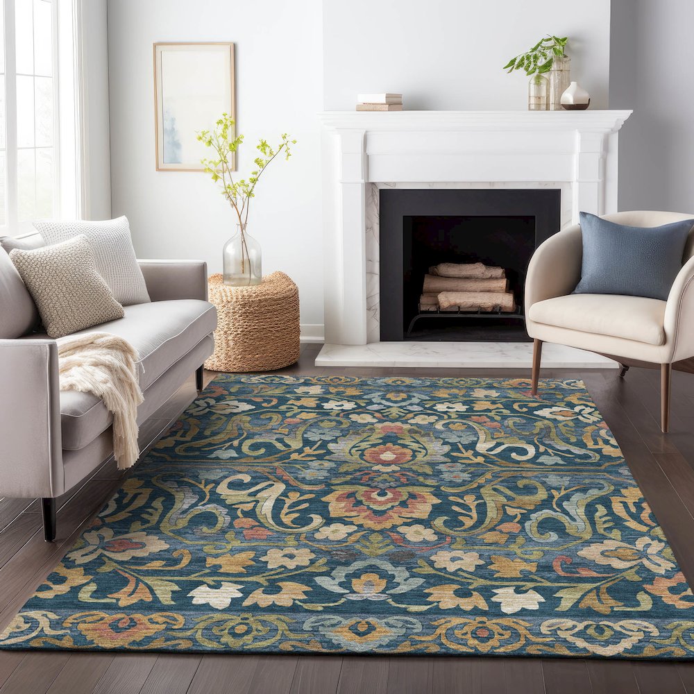 Machine Washable Indoor/Outdoor Chantille ACN2193 Navy 5' x 7'6" Rug. Picture 6