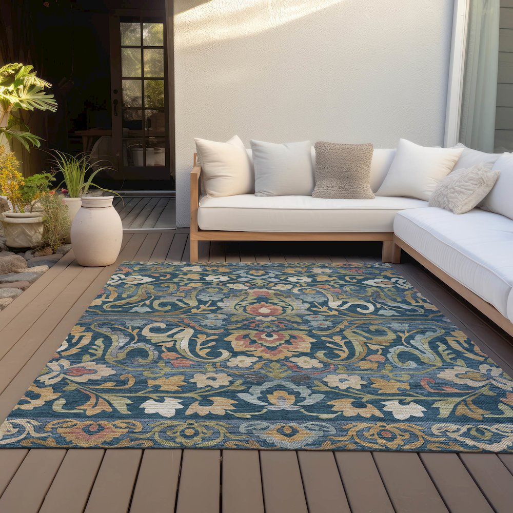 Machine Washable Indoor/Outdoor Chantille ACN2193 Navy 5' x 7'6" Rug. Picture 7