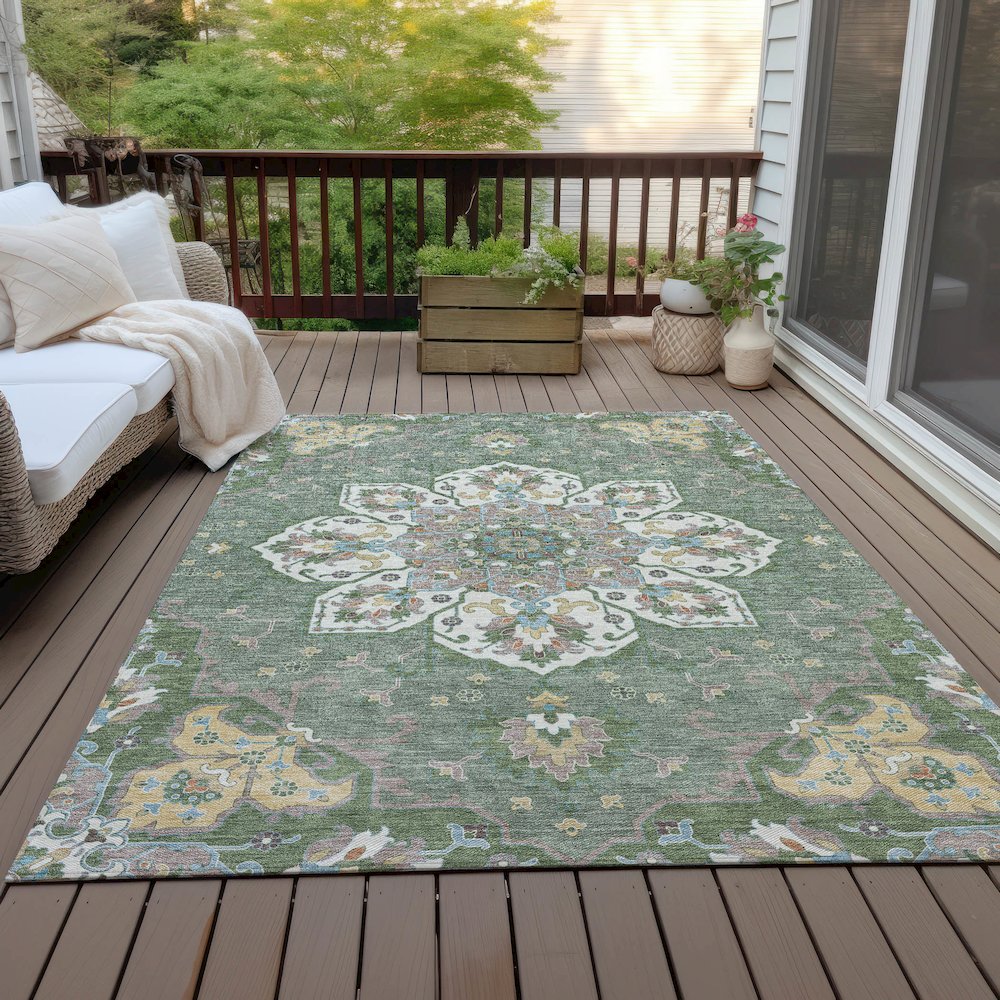 Machine Washable Indoor/Outdoor Chantille ACN2194 Green 5' x 7'6" Rug. Picture 7