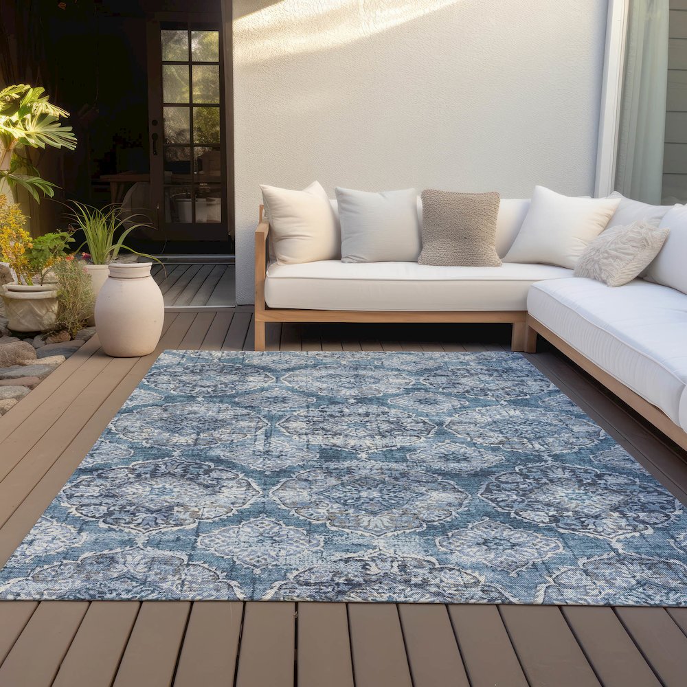 Machine Washable Indoor/Outdoor Chantille ACN2196 Denim 5' x 7'6" Rug. Picture 7