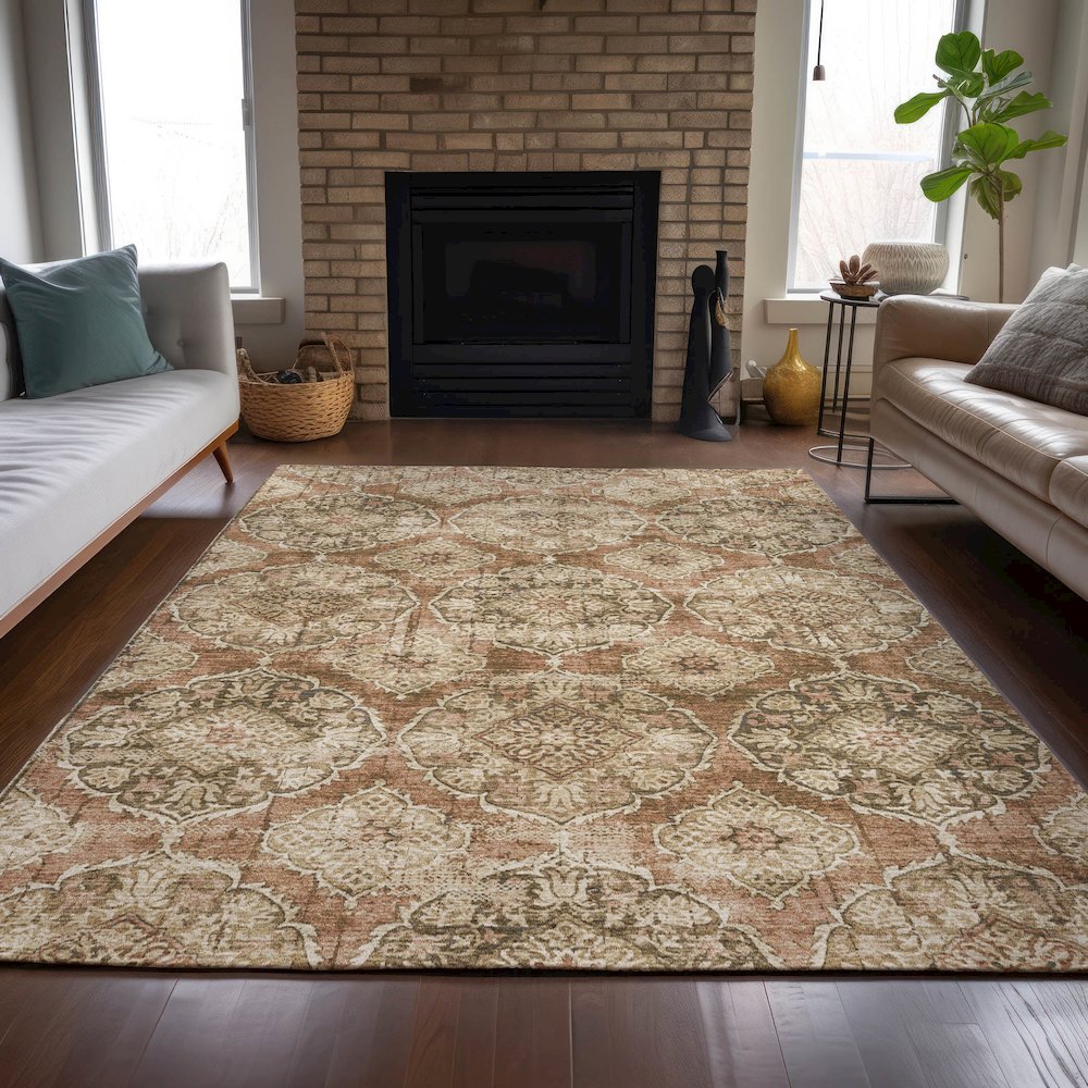 Machine Washable Indoor/Outdoor Chantille ACN2196 Paprika 5' x 7'6" Rug. Picture 6