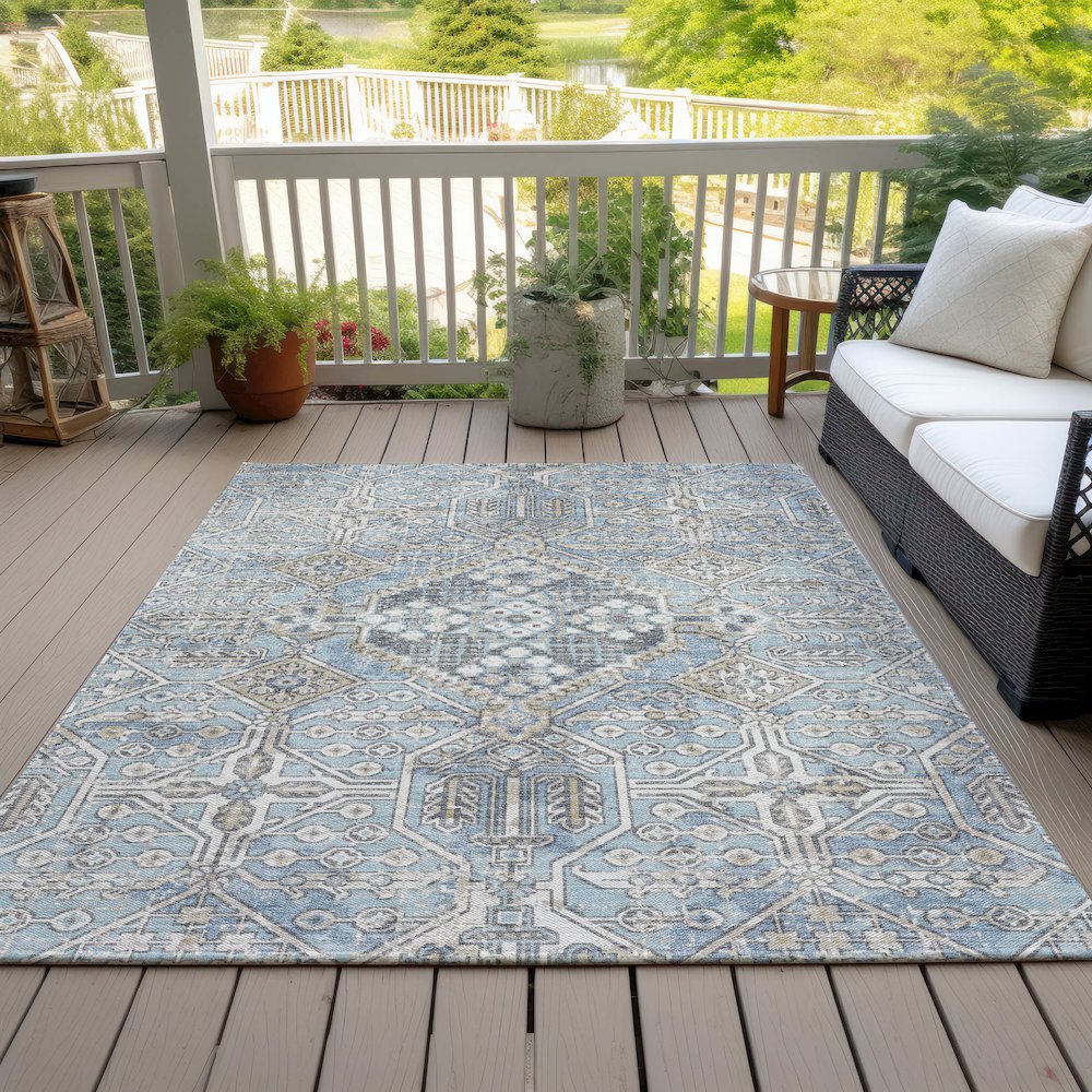 Machine Washable Indoor/Outdoor Chantille ACN2197 Sky 5' x 7'6" Rug. Picture 7