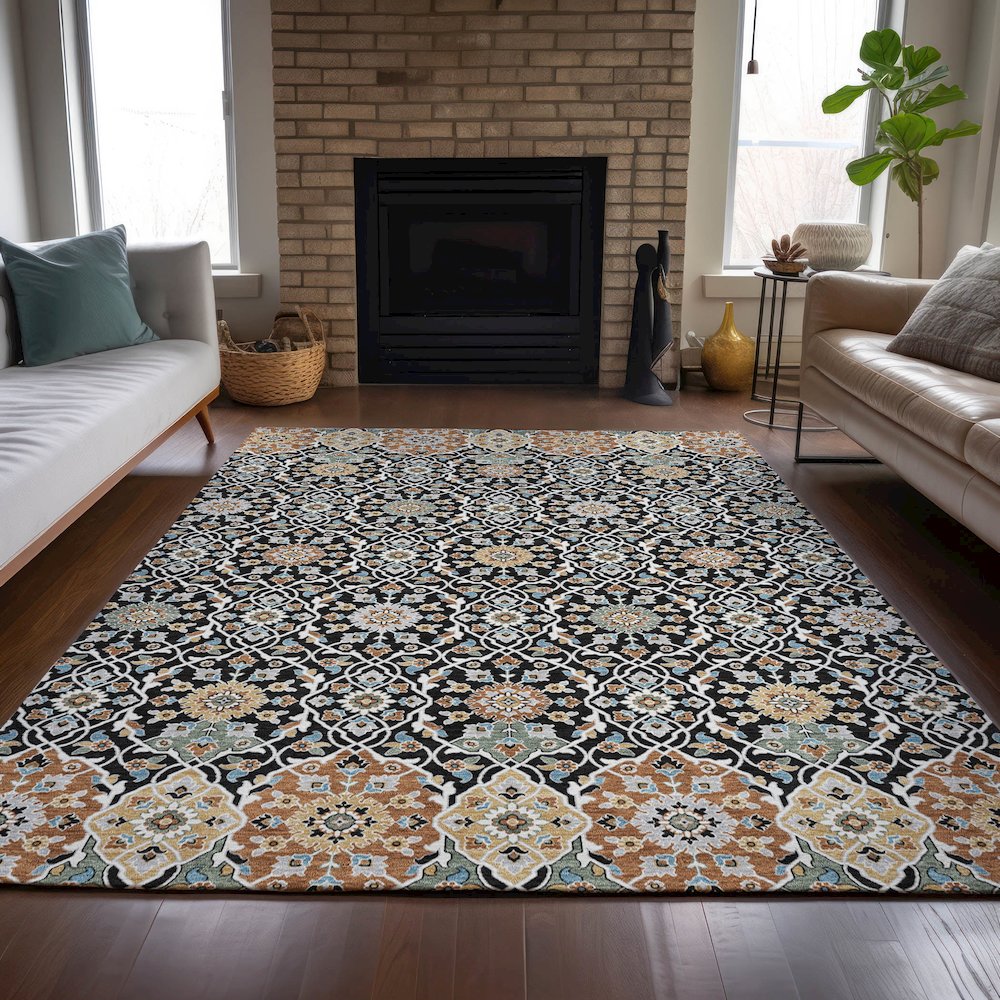 Machine Washable Indoor/Outdoor Chantille ACN2199 Black 5' x 7'6" Rug. Picture 6