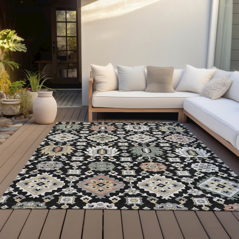 Machine Washable Indoor/Outdoor Chantille ACN2200 Black 5' x 7'6" Rug. Picture 7