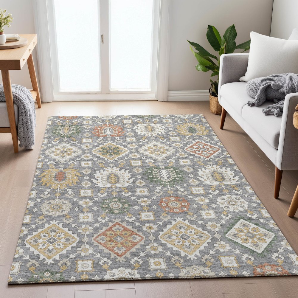 Machine Washable Indoor/Outdoor Chantille ACN2200 Gray 5' x 7'6" Rug. Picture 5