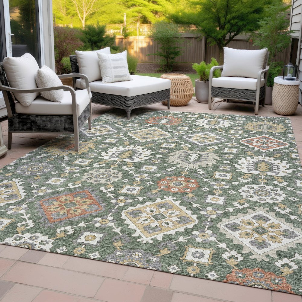 Machine Washable Indoor/Outdoor Chantille ACN2200 Green 5' x 7'6" Rug. Picture 8